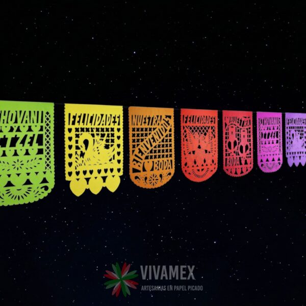 Tiras de papel picado Boda multicolor