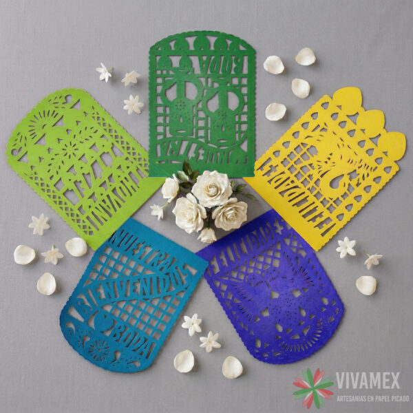 Tiras de papel picado Boda multicolor